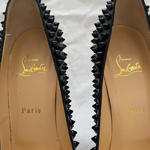 New In Box Christian Louboutin Black Patent Leather Stud High Heels - Picture 8 of 14